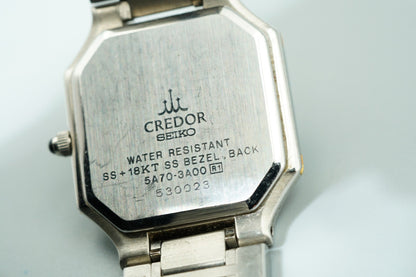 *N MINT* Vintage 1996 SEIKO CREDOR 5A70-3A00 Qz Gray Octagon 22mm Women Watch