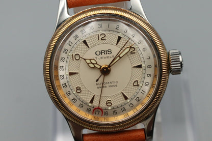 *NEAR MINT* ORIS 7400 Big Crown Pointer Date Gold Automatic 32mm Watch JAPAN