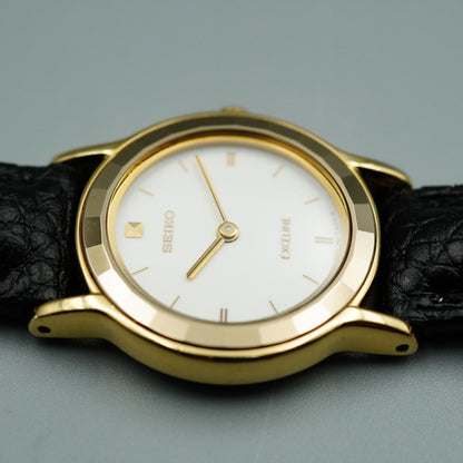 *NEAR MINT* Vintage SEIKO Exceline 4N20-0280 Qz White Round 22mm Women Watch