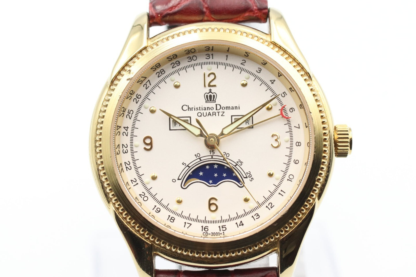 *MINT* Vintage Christiano Domani  Moon CD-2001 Qz White Dial 36mm Mens Watch