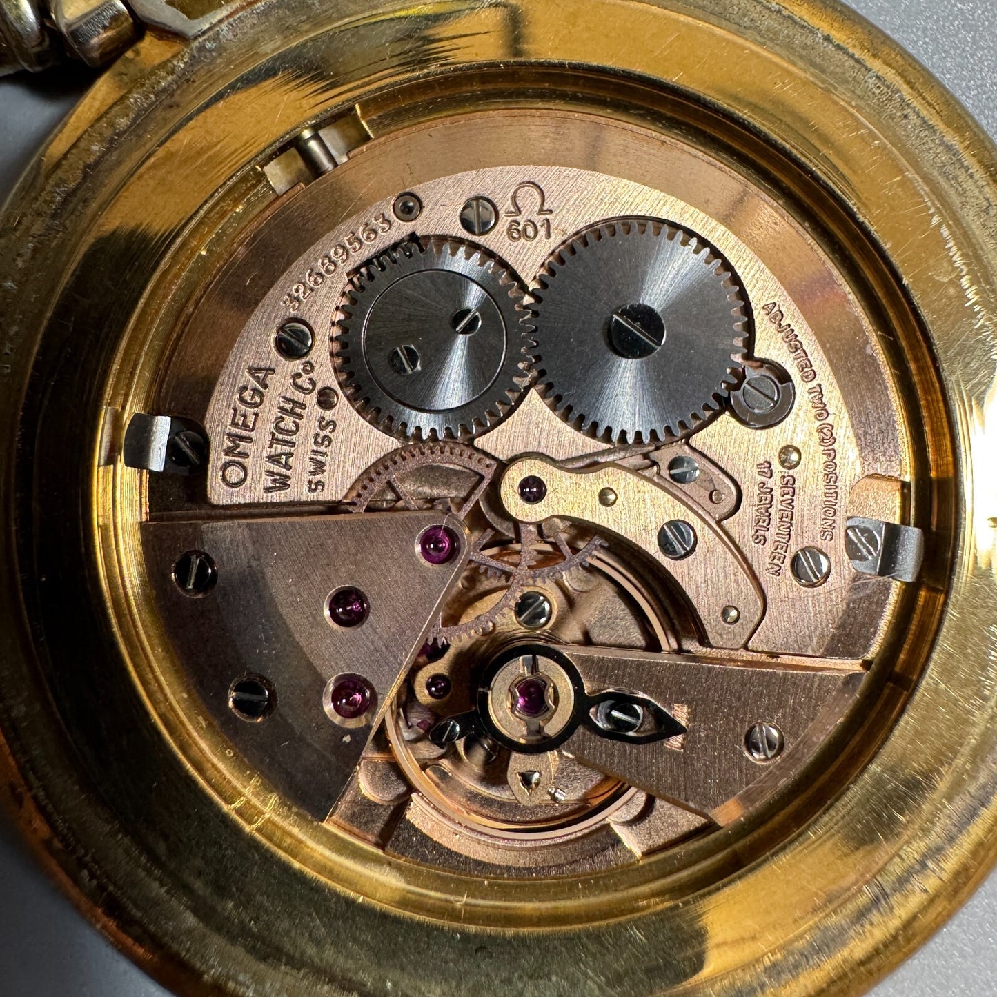 *Exc+5* Vintage OMEGA De Ville Cal.601 Hand Winding Silver Dial 43mm PocketWatch