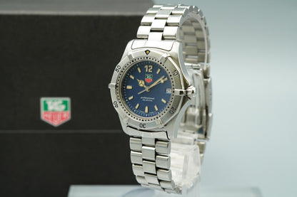 N MINT Vintage 1990s TAG HEUER Professional WK1213 Qz Blue Round 34mm Mens Watch