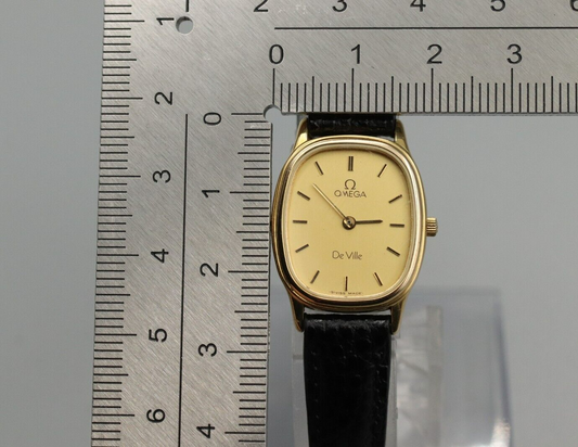 *Exc+5* Vintage OMEGA De Ville Cal.1450 Quartz Gold Dial Rectangle Women Watch