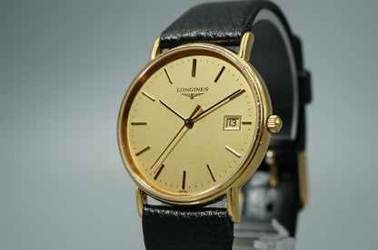 *Exc+5* Vintage 1991 LONGINES L4.636.2 Quartz Gold Dial 32mm Round Mens Watch