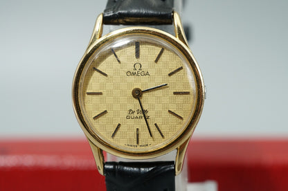 *NEAR MINT* Vintage 1980s OMEGA De Ville Cal.1350 Qz Gold Round 23mm Women Watch