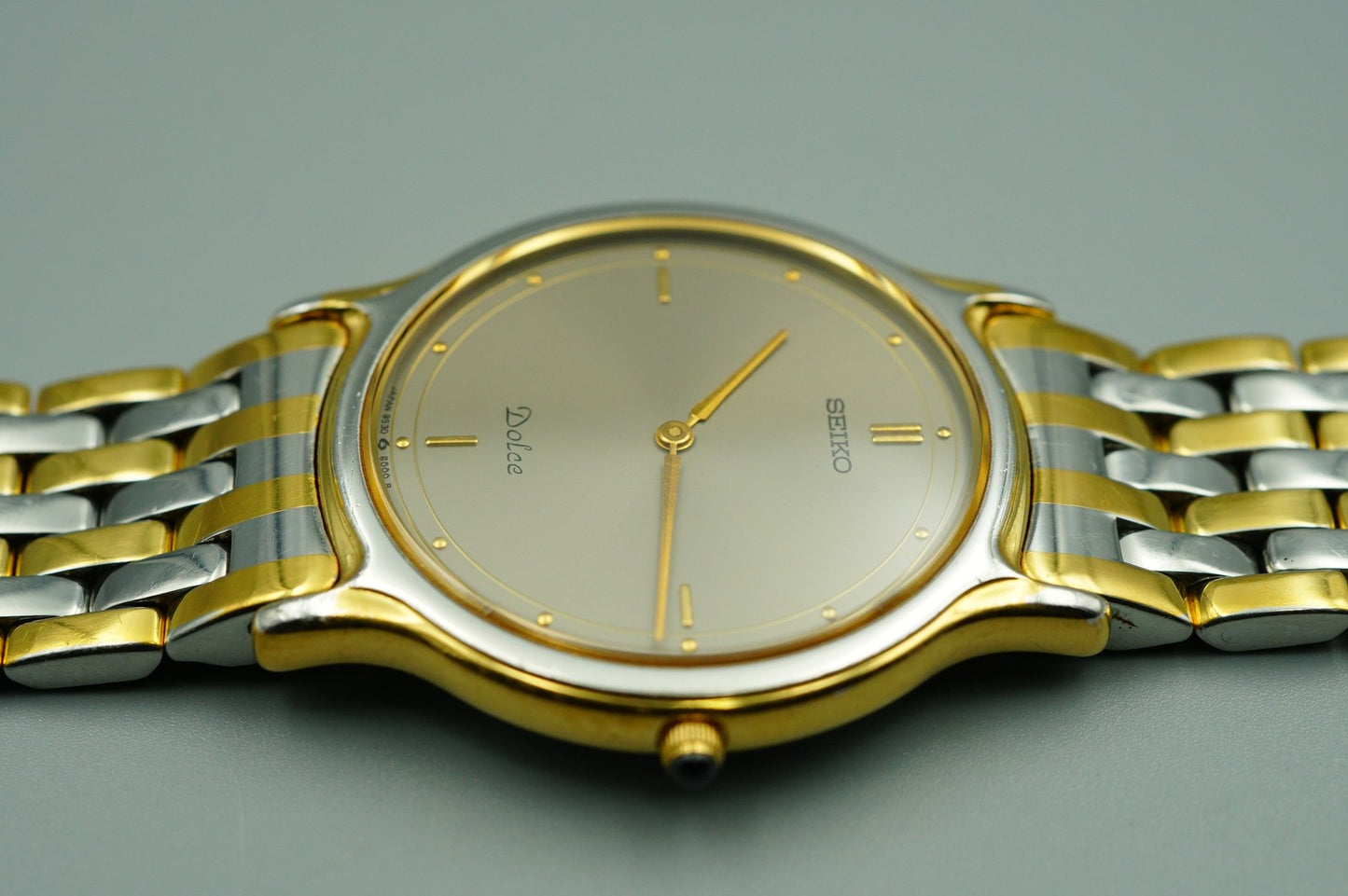 *Exc+5* Vintage 1984 SEIKO Dolce 9530-6000 Qz Gold Round 31mm Mens Watch