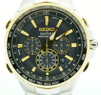 *NEAR MINT* SEIKO Coutura 8B92-0AL0 Solar Black Dial Round 44mm Mens Watch
