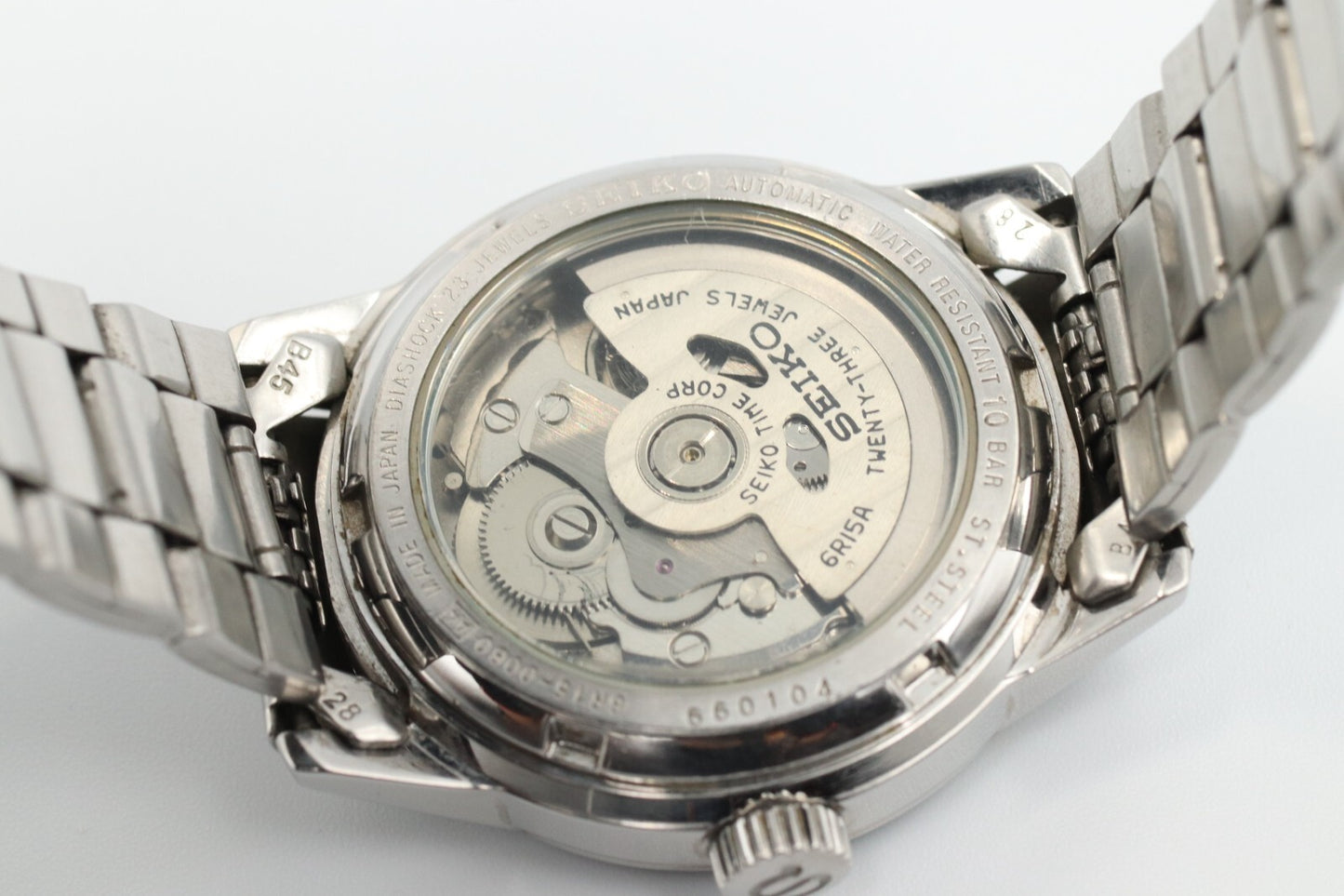 *NEAR MINT* SEIKO Diashock 6R15-00B0 Automatic White Dial Day Mens Watch JAPAN