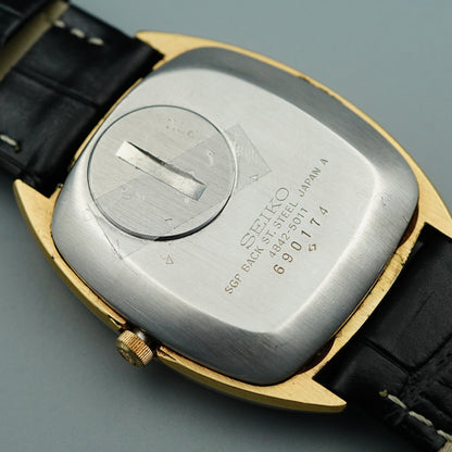 *Exc+5* Vintage 1975 SEIKO GRAND 4842-5011 Quartz Gold Square 34mm Mens Watch