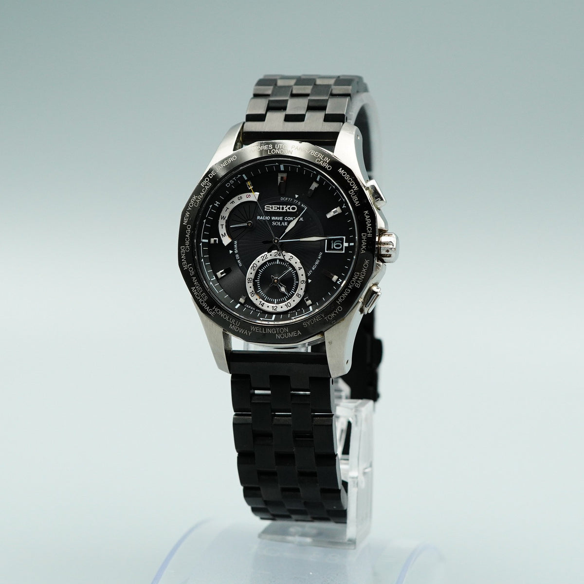 *Exc+5* New Batt SEIKO Brightz 8B53-0AA0 Solar Black Dial Round 40mm Mens Watch