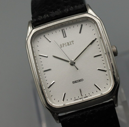 *N MINT* Vintage SEIKO SPIRIT 5E31-5B50 Quartz White Dial Rectangle Mens Watch