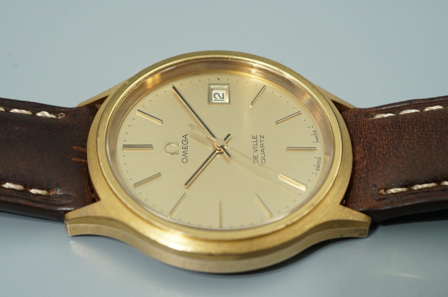 *NEAR MINT* Vintage 1978 OMEGA De Ville Cal.1342 Qz Gold Round 35mm Mens Watch