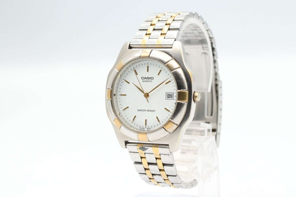 *Exc+5* Vintage CASIO MTP MTP-1061 Quartz White Dial Round 36mm Mens Watch