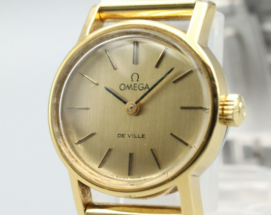 *N MINT* Vintage OMEGA De Ville Cal.625 Hand Winding Gold Dial Round Women Watch