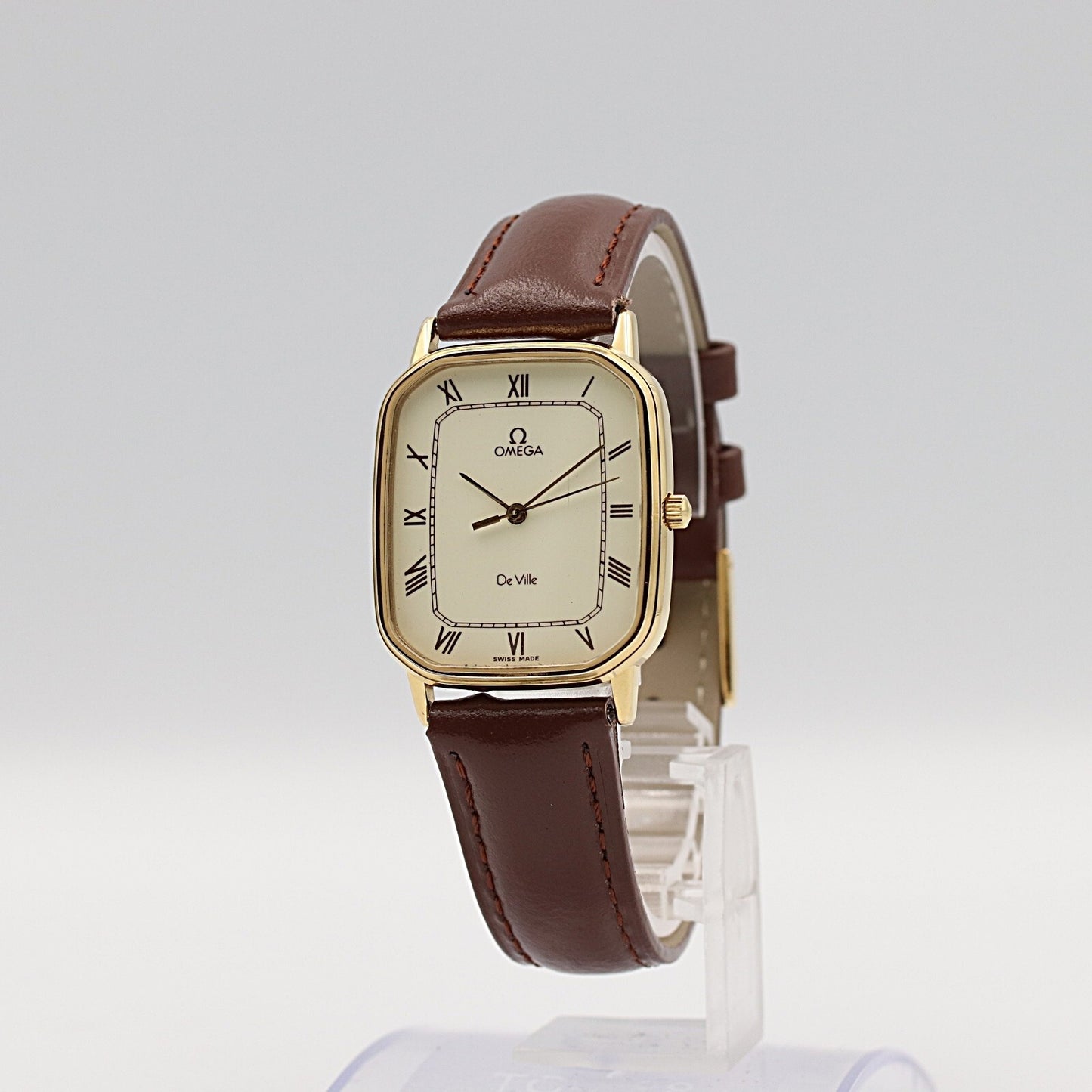 *NEAR MINT* Vintage 1979 OMEGA De Ville Cal.1417 Qz White Square 27mm Mens Watch
