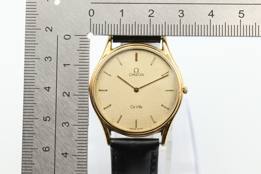 *Exc+5* Vintage OMEGA De Ville Cal.1377 Quartz Gold Dial Round Mens Watch
