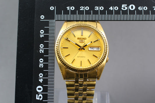 *Exc+5* Vintage SEIKO 5 7S26-0500 Automatic Day Date 21J Gold Dial Mens Watch