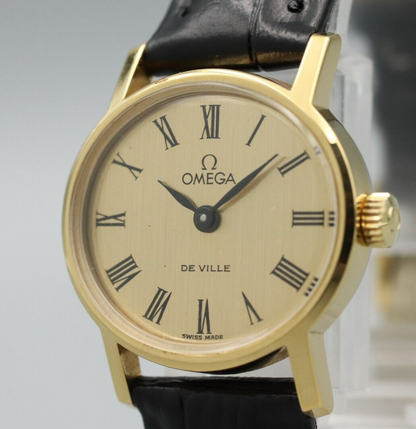 *N MINT* Vintage OMEGA De Ville Cal.625 Hand Winding Gold Roman Dial Women Watch