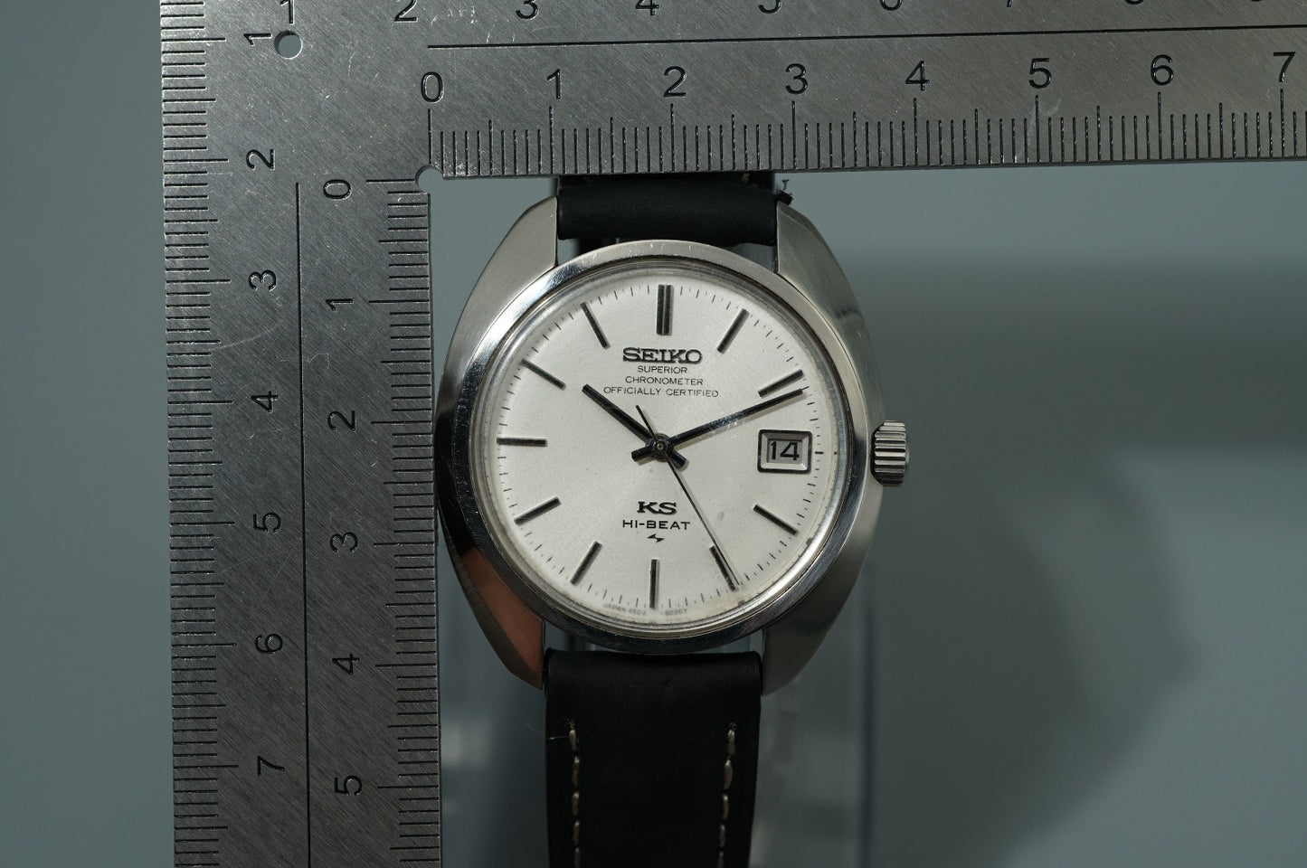 N MINT Vintage 1970s SEIKO KS HI-BEAT 4502-8010 Hand Wind White 38mm Mens Watch