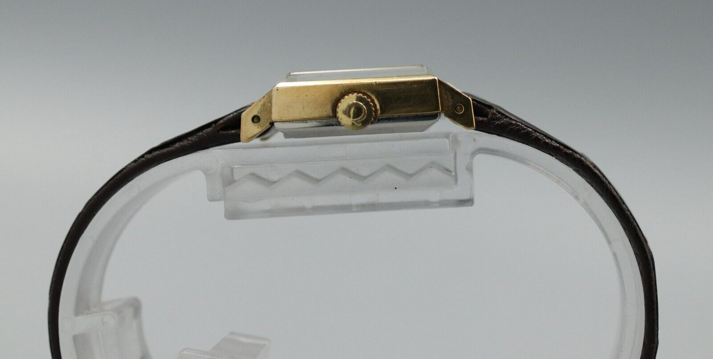 *Exc+5* Vintage OMEGA Geneve Cal.1070 Hand Winding Gold Dial Square Women Watch