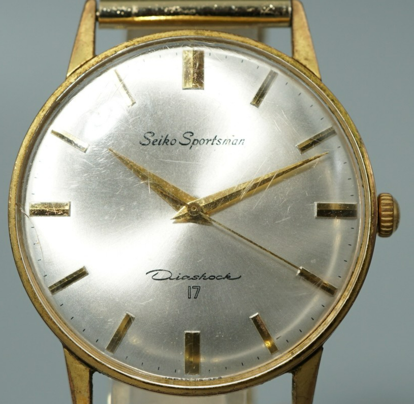 Vintage 1970 SEIKO SPORTSMAN  J15005E Hand Wind Silver Round 35mm Mens Watch