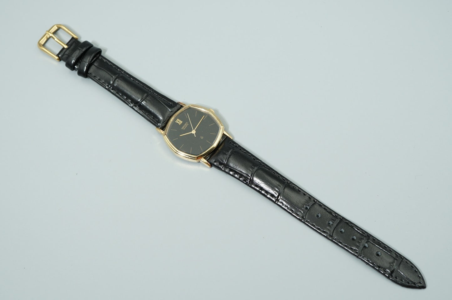 *Exc+5* Vintage 1980 SEIKO Chariot 5931-5350 Qz Black Hexagon 30mm Mens Watch