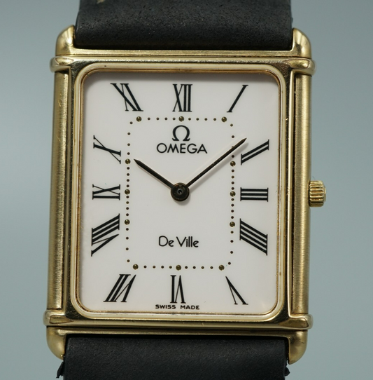 N MINT Vintage 1977 OMEGA De Ville Cal.1450 Qz White Rectangle 24mm Women Watch