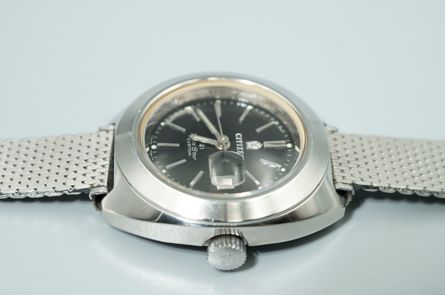 *NEAR MINT* Vintage CITIZEN Date Star GN-3-S Qz Black Round 27mm Women Watch