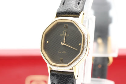 *Exc+5* Vintage OMEGA De Ville Cal.1387 Qz Black Dial Octagon 20mm Women Watch
