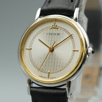 *NEAR MINT* Vintage SEIKO CREDOR 1271-0011 Quartz Silver Round 24mm Women Watch