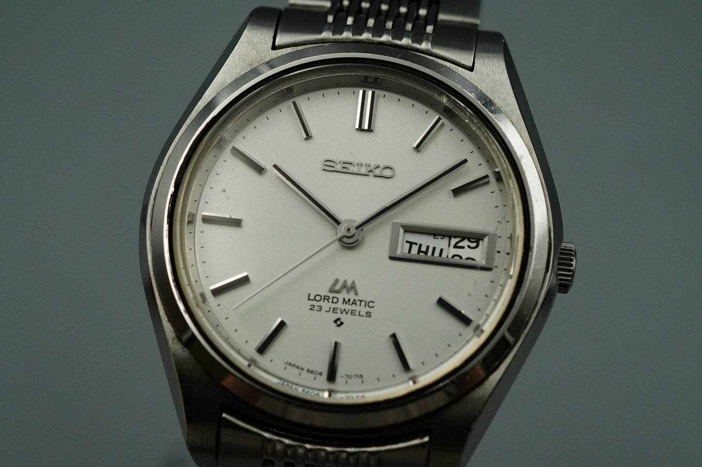 Exc+5 1970s SEIKO LORD MATIC 5606-7070 Automatic Silver Round 36mm Mens Watch