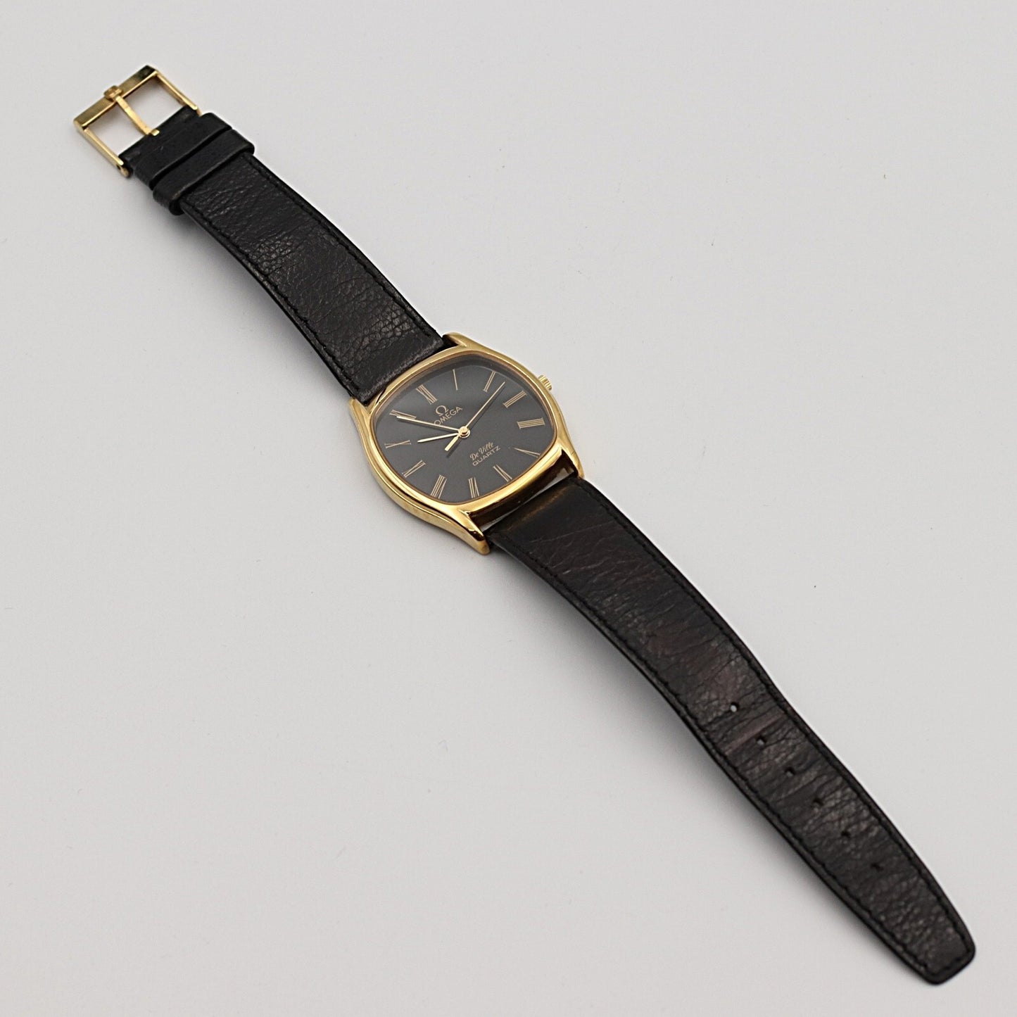 *N MINT* Vintage 1980 OMEGA De Ville Cal.1332 Qz Black Hexagon 33mm Mens Watch