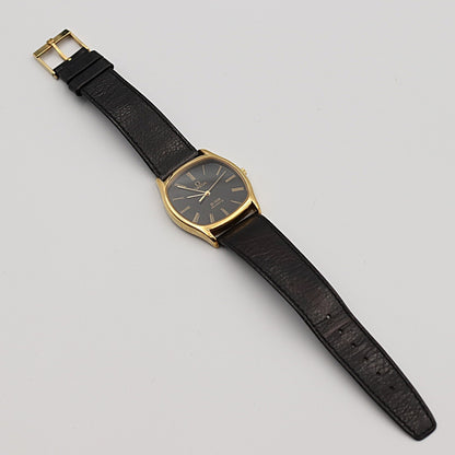 *N MINT* Vintage 1980 OMEGA De Ville Cal.1332 Qz Black Hexagon 33mm Mens Watch