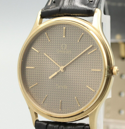 *NEAR MINT* Vintage OMEGA De Ville Cal.1417 Quartz Black Dial Mens Round Watch