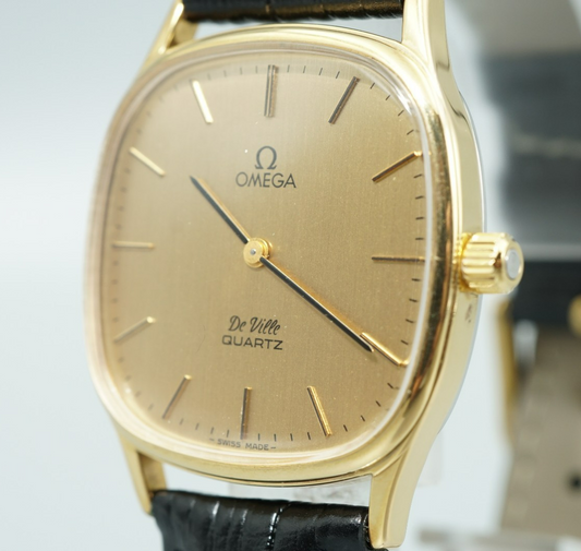 *MINT* Vintage 1977 OMEGA De Ville Cal.1330 Qz Gold Dial Square 31mm Mens Watch