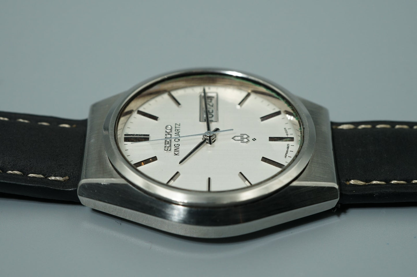 *NEAR MINT* Vintage 1977 SEIKO King Quartz 4823-8100 Silver 35mm Mens Watch