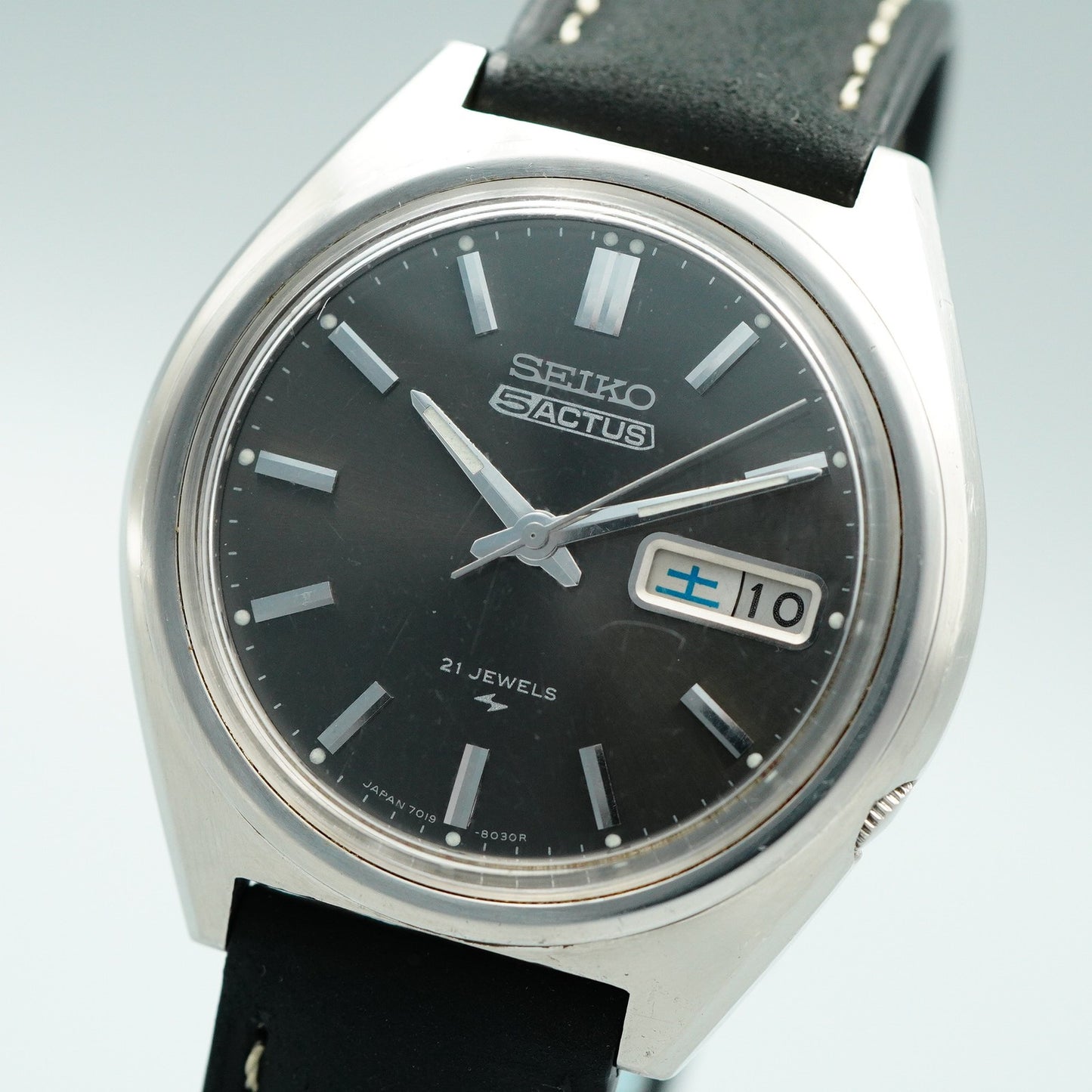 *Exc+5* Vintage 1973 SEIKO 5ACTUS 7019-8010 AT Black Dial Round 38mm Mens Watch