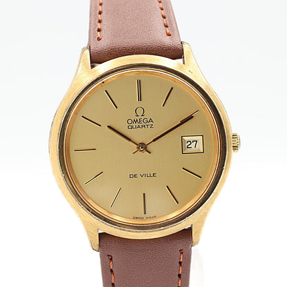 *Exc+5* Vintage 1980 OMEGA De Ville Cal.1325 Qz Gold Dial Round 35mm Mens Watch