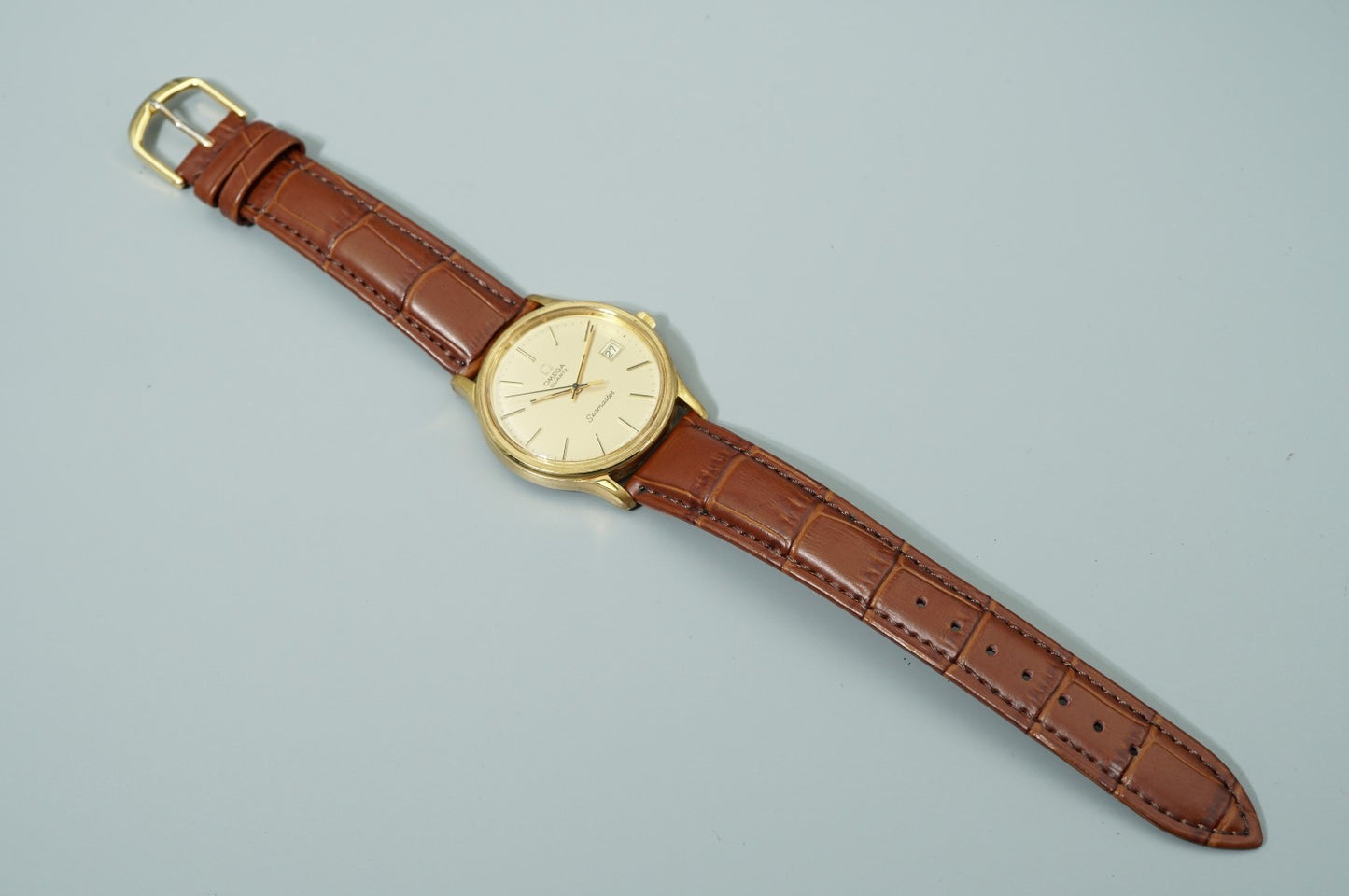 *NEAR MINT* Vintage 1977 OMEGA Seamaster Cal.1342 Qz Gold Round 36mm Mens Watch