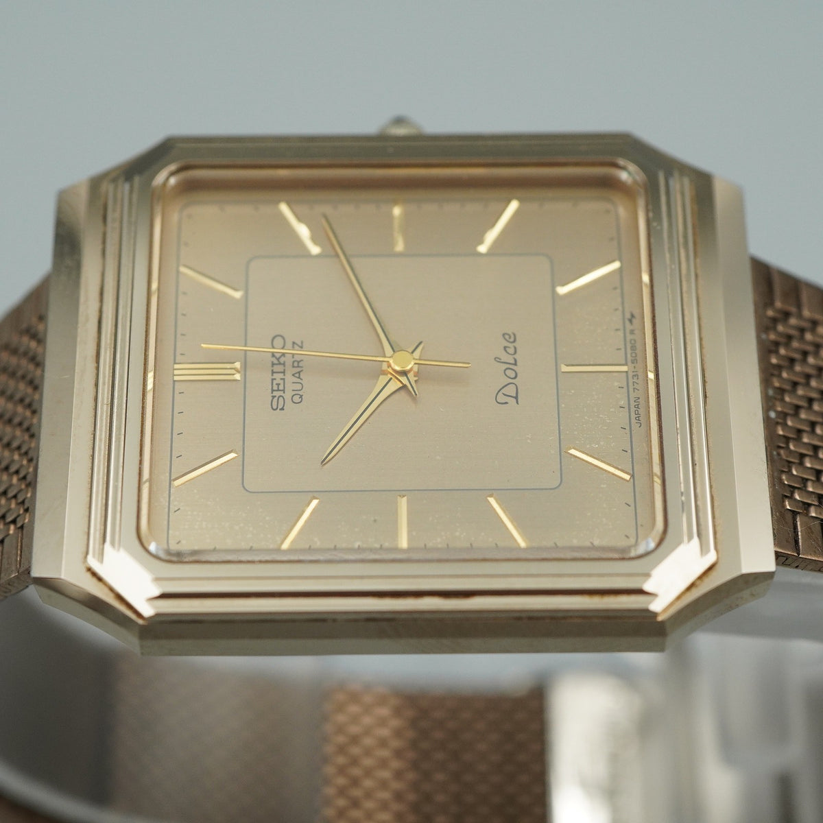 *N MINT* Vintage 1980s SEIKO Dolce 7731-5081 Quartz Gold Square 29mm Women Watch