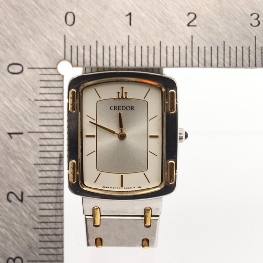 Exc+5 Vintage 1990s SEIKO CREDOR 2F70-5600 Qz Silver Rectangle 27mm Women Watch