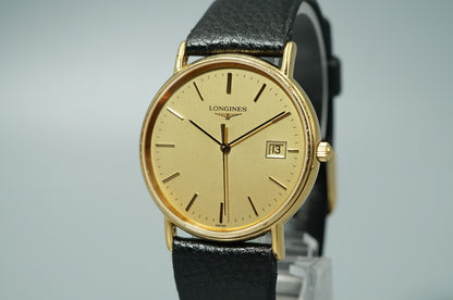 *Exc+5* Vintage 1991 LONGINES L4.636.2 Quartz Gold Dial 32mm Round Mens Watch