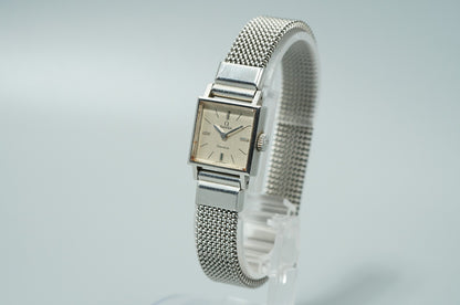N MINT Vintage 1969 OMEGA Geneve Hand Wind Silver Square 17mm Women Watch