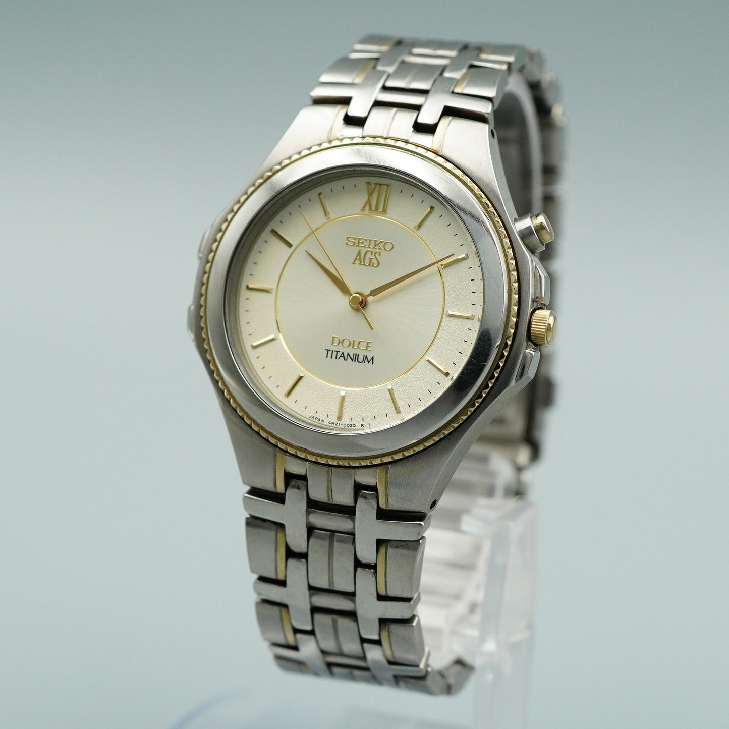 *N MINT* SEIKO DOLCE 4N21-0010 Titanium Quartz Gold Dial Round 35mm Mens Watch