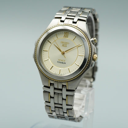 *N MINT* SEIKO DOLCE 4N21-0010 Titanium Quartz Gold Dial Round 35mm Mens Watch