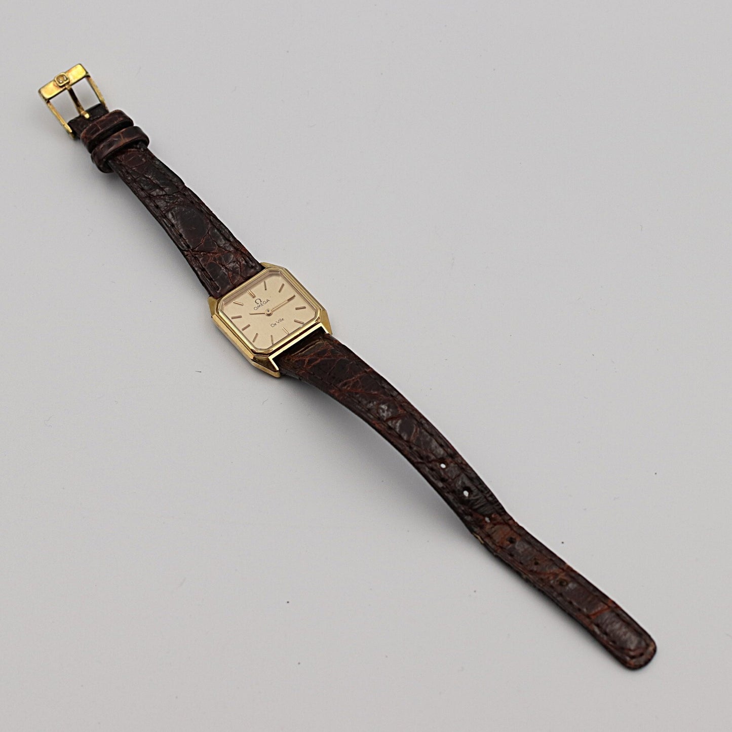 *NEAR MINT* Vintage 1986 OMEGA De Ville Cal.1387 Qz Gold Square 20mm Women Watch