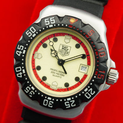 *Exc+5* Vintage TAG HEUER Professional 371.508 Qz Cream Round 28mm Women Watch