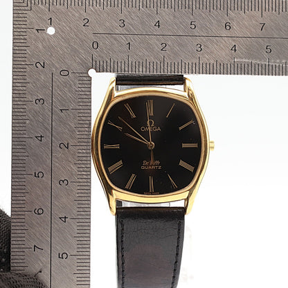 *N MINT* Vintage 1980 OMEGA De Ville Cal.1332 Qz Black Hexagon 33mm Mens Watch