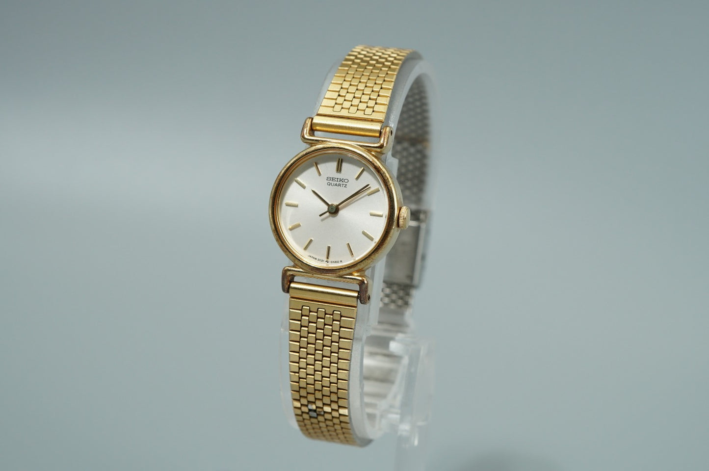 *Exc+5* Vintage 1985 SEIKO Bracelet 2C21-0100 Qz White Round 21mm Women Watch