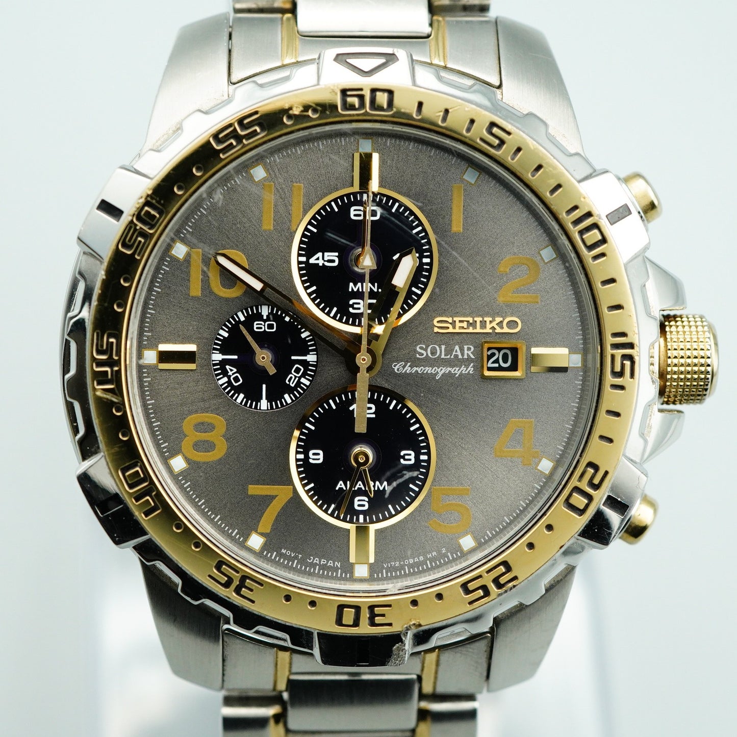 Vintage 1992 SEIKO Chronograph V172-0AT0 Solar Gray Round 44mm Mens Watch